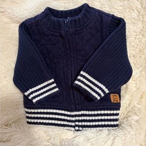 Gymboree Baby Quilted Lined Sweater Jacket Front Zip Size 0-3 months - Navy Blue